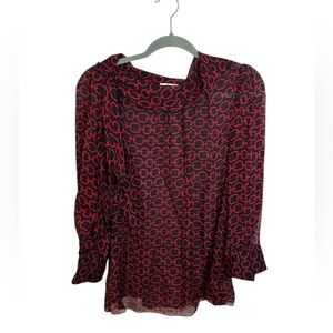 Milly of New York Vintage Silk Chain Link Neck Tie Sheer Blouse